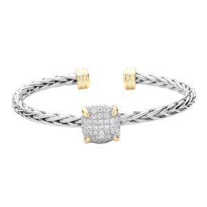 Womens CZ Stone Paved Square Pendant Cuff Custom Jewelry Bracelet